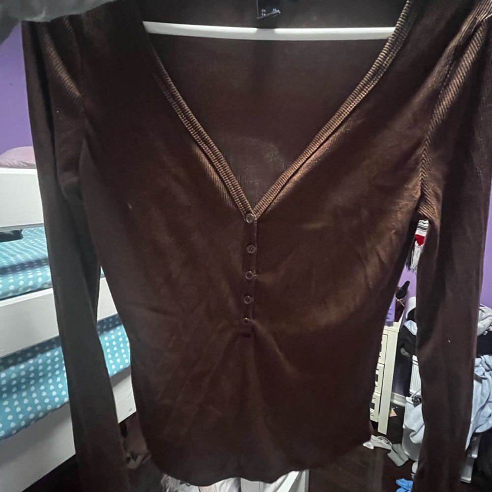 Essentials Women's Brown V-Neck Top
